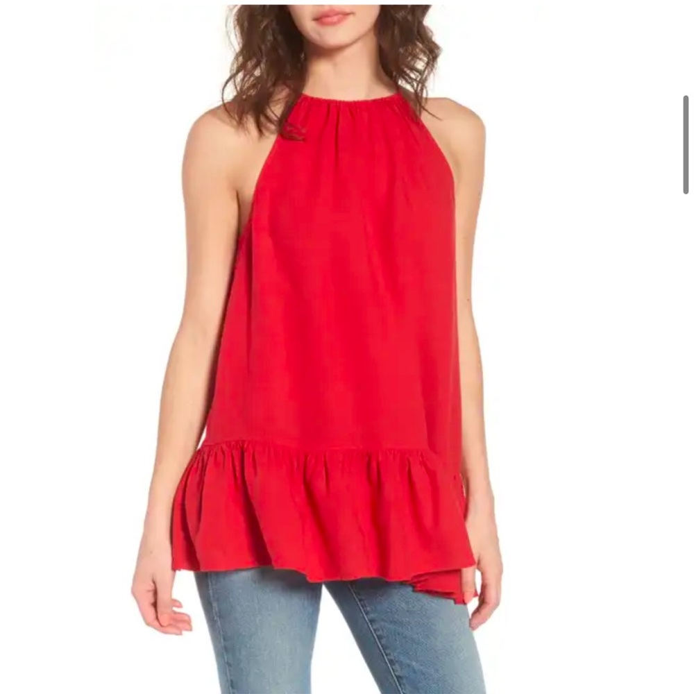 BP (Nordstrom) Red Asymmetrical Peplum Tank Size XS